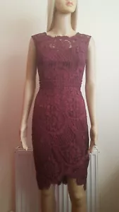 BNWT Lipsy VIP Dark Red All Over Embroidered Lace Shift Midi Dress UK10 RRP £130 - Picture 1 of 8