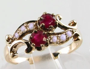 R266 Genuine 9K Yellow Gold Natural Ruby & Pearl By-pass Ring made in your size - Picture 1 of 1