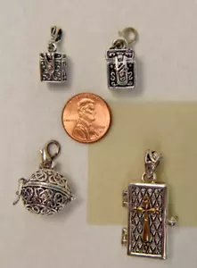 Wish Prayer Box Locket Pendant Charm Round Cross Fish SS & Pewter LOT OF 4 - Picture 1 of 21
