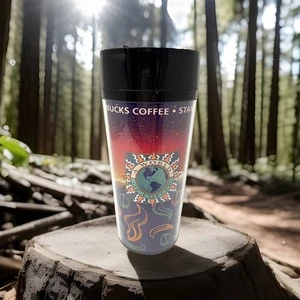 Vintage 1996 Starbucks Insulated Travel Cup Earth World Plastic Coffee Tumbler - Picture 1 of 8