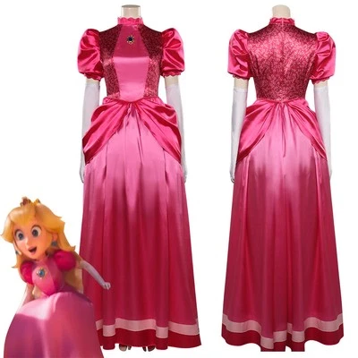 Film Le Super Mario Bros Princesse Pêche Cosplay Costume Halloween Robe Gants - Photo 1/4