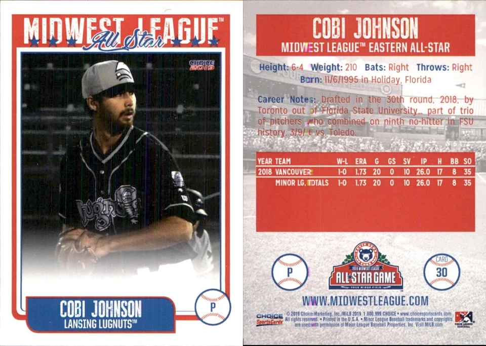 Cobi Johnson 2019 Choice Midwest League All-Stars #30 RC FREE SHIP - Image 1 of 1