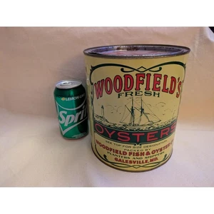 Lata de colección Woodfields Fresh Oysters de 1 galón Galesville MD coleccionable - Imagen 1 de 8