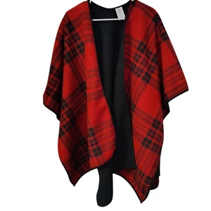 Poncho Woolrich Adulto Ladrillo Rojo Negro Cuadros Vellón Invierno Envoltura Chal Navidad - Imagen 1 de 5