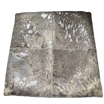 Max Studio Cowhide Leather Hair-On Patchwork Cushion Pillow Cover 18x18” Silver - Image 1 of 4