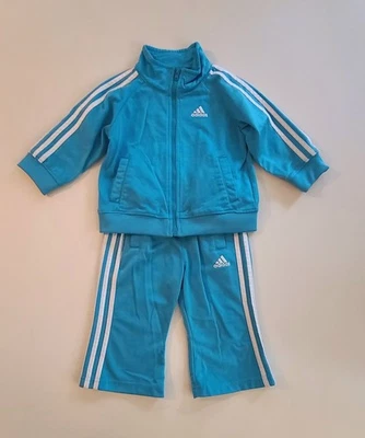 🩵~Vintage~ Adidas Track Suit Infant Girls 18M Turquoise Adorable! Flair Leg  - Image 1 of 4
