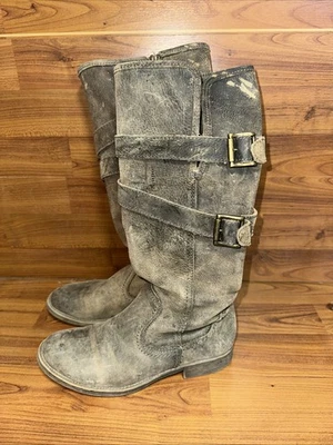 Bed Stu Leather Moto Boots Buckle Women's Size 7 Distressed Knee High Tall - Image 1 of 4