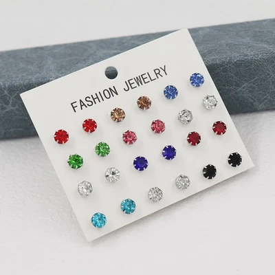 Wholesale 12 Pairs Of Crystal Rhinestone Plastic Round Earrings For Women Jewelr - Image 1 of 3