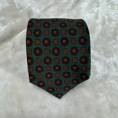 Corbata Robert Talbott de seda para hombre HS verde EE. UU. con granate, cobre, oro Geo Pat Foto 1 de 4