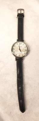 ECCLISSI Sterling Silver Large Face Watch Black Leather Band - Image 1 of 4