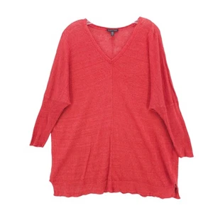 EILEEN FISHER Red 100% Linen Longline Sweater Tunic Dropped Shoulder LARGE - Picture 1 of 8