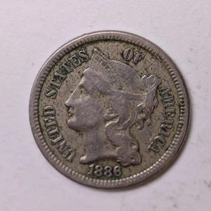 1886 3 Cent Copper Nickel., 'Proof Strike'., Extra Fine., Store #2215 - Picture 1 of 2
