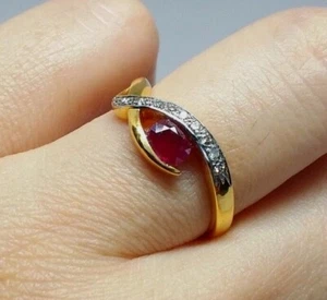 Anillo Infinito Vintage Hecho a Mano Tailandés Oro Amarillo 18k Diamante Rubí Genuino Talla 7 - Imagen 1 de 9