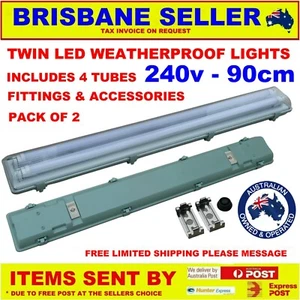 2 X LED Fluorescent Weatherproof Light 90cm 4 x Super Bright Tubes 240v Fluro - Picture 1 of 6