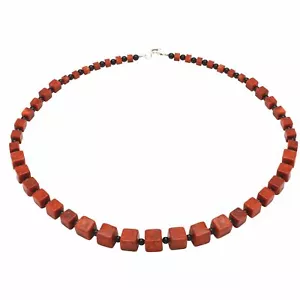 Collar De Coral Con Cubos De Ónix 925 Plata Rojo-Marrón Negro Joyería De Cuello - Imagen 1 de 6