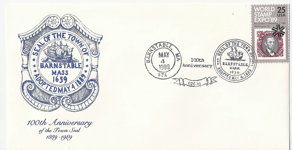 US SCOTT #2410 100TH ANNIVERSARY TOWN OF BARNSTABLE, CAPE COD  MA.02630 - Image 1 of 1