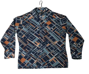 vtg JCPenney Geometric Button Up Disco Hippie Shirt Large (16-16.5) wide collar - Picture 1 of 4