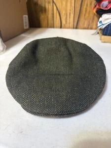 Celtic Ore Tweed Irish Wool Blend Flat Cap L 7 1/2 Herringbone Green Quilted Lin - Picture 1 of 5