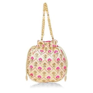 New Traditional Women's Drawstring Potli Bag Ladies Purse Handbag Fuchsia P34