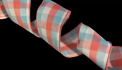 Wired Ribbon Sold BY THE YARD Spring Easter Plaid Pastel 2.5”W - Image 1 of 4