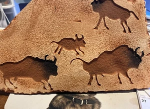 Abstract Clay Art Wall Sculpture Native American Style Vintage BISON HUNTING - Picture 1 of 3