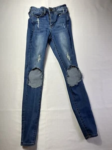 Juniors So Blue Jeans Size 0 distressed high rise ultimate jegging - Picture 1 of 7
