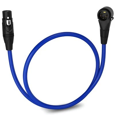 LyxPro 1.5 Feet Right Angle XLR Microphone Cable, Male to Female Cable - Blue - Image 1 of 4