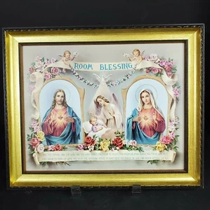 Sacred Hearts Framed "Room Blessing" Prayer Framed Print Catholic Christian - Picture 1 of 9