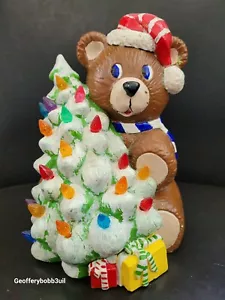 Vintage Keramik beleuchteter Weihnachtsbaum mit Bär Statue 1980er 7,5" Alberta Formen - Bild 1 von 5