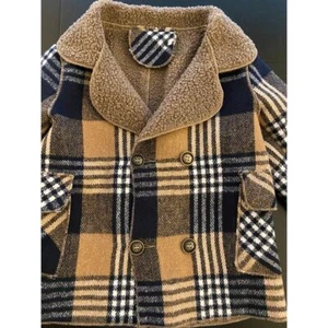 Shein Flap Pocket DBL Breasted Pea Coat Boys 4-5y Teddy-Lined Lightweight Jacket - Picture 1 of 16