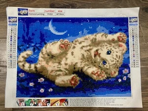 Complete White Snow Lion Tiger Cub Leopard Playful Moon Diamond Art Picture - Picture 1 of 3
