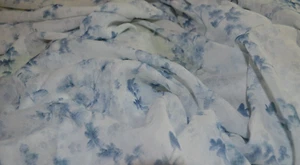 tints of blue on white floral print semi-sheer polyester 73" x 58" (2.08 yds) - Picture 1 of 6