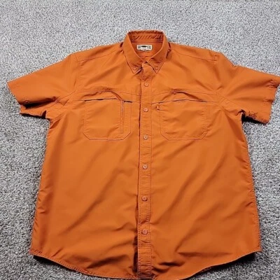 Duluth Trading Shirt Mens XL Orange Button Up Hiking Fish Vented Short Sl Marks* - Image 1 of 4