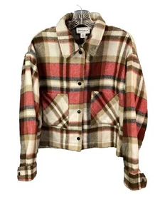 For the Republic Women's Red/Brown Heavy Flannel Long Sleeve Crop Jacket Size L - Picture 1 of 14