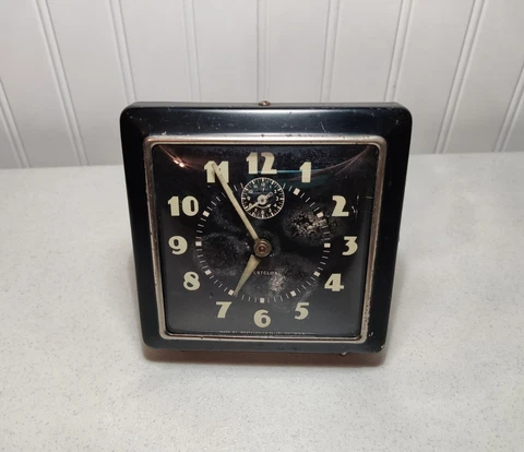 WORKING Westclox 1940s Square Spur Wind Up Luminous Glow Dark Metal Alarm Clock Cover