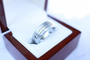 Silver Unisex Tungsten John 3:16 Bible Verse Christianity Wedding Ring - 8mm - Picture 1 of 3