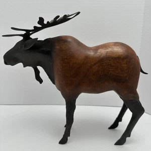 Mesa de alce de madera de metal pesado arte escultura rústica decoración de cabaña - Imagen 1 de 9