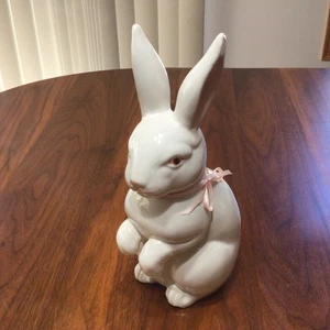 Fitz And Floyd White Ceramic Bunny Rabbit Hand Painted VTG Figurine 9” ears UP - Picture 1 of 5