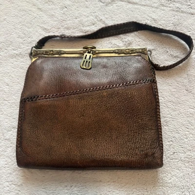 "Cartera de cuero marrón Bosca vintage con marco de latón broche 8""x7""" Foto 1 de 4