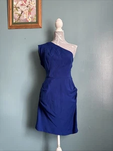 Spotlight by Warehouse One Shoulder Blue Dress Size 10 Has Side Pocket - Picture 1 of 7