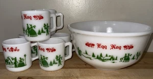 Vtg MCM Tom and Jerry Hazel Atlas Glass Bowl Punch Egg Nog Set 6 Cups Excellent - Picture 1 of 13