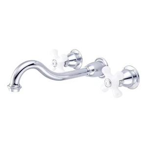 Pemberly Row Wall Mount Traditional Brass Lavatory Faucet in Chrome - Picture 1 of 1