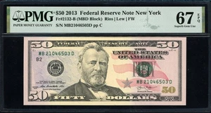 Fr. 2132-B (MBD Block) 2013 $50 New York Note PMG Superb Gem Unc 67 EPQ - Picture 1 of 2