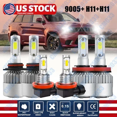 Kit combo de faróis de LED + lâmpadas de neblina 6500K para Jeep Grand Cherokee 2014-2018 - Imagem 1 de 4