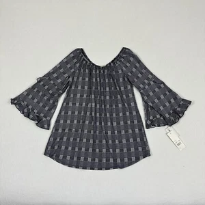 Camille & Co Women’s Top Plaid Off Shoulder Bell Tiered Sleeve Size Small NWT - Picture 1 of 9