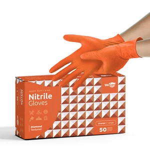 WeCare 8 mm Nitril strapazierfähige Diamant Handschuhe puderfrei latexfrei orange 50 ct LG - Bild 1 von 8