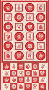 Christmas Advent Calendar Fabric Makower Red Scandinavian Pocket Panel Quilting - Picture 1 of 3