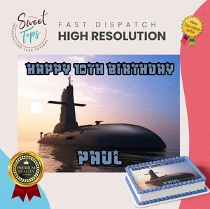 NUCLEAR SUBMARINE RECTANGLE EDIBLE CAKE TOPPER DECORATION PERSONALISED - Picture 1 of 1
