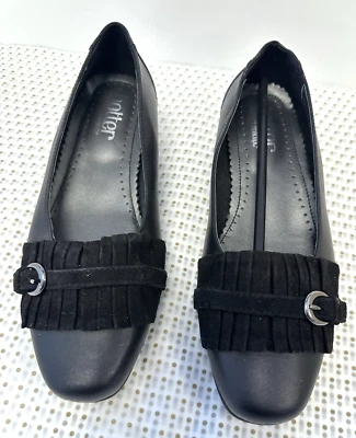 New! Hotter Comfort Concept UK3EE black leather low heel Velvet low heel shoes - Image 1 of 4