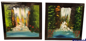 Hand Painted Oil on 8" Tiles x2 Mexico Scenic Waterfall Lagoon Cliff Trivet A37 - Picture 1 of 4